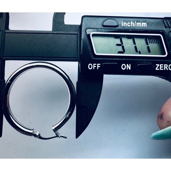 Vintage 925 Sterling Silver Hoop Earrings 31mm Thailand Estate Jewelry Classic - Picture 7 of 10